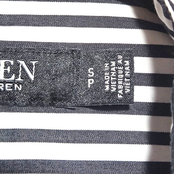 Lauren Ralph Lauren Black & White Striped Long Sleeve Cotton Button-Up Shirt Wit - Picture 10 of 16
